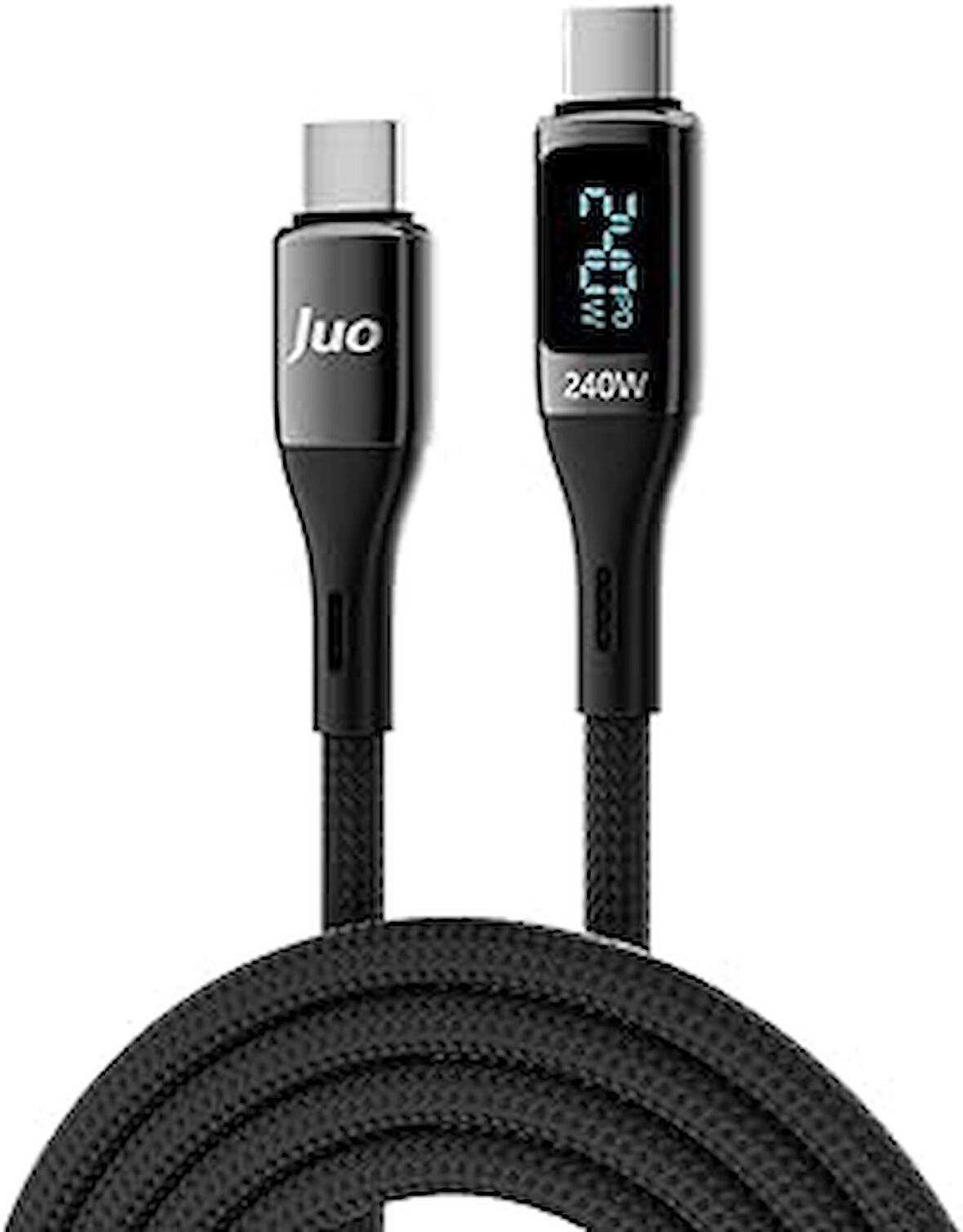 Juo 240W Dijital Led Ekranlı E-Mark Çipli PD 3.1 USB Type-C to Type-C Hızlı Şarj ve Data Kablosu 1 Metre