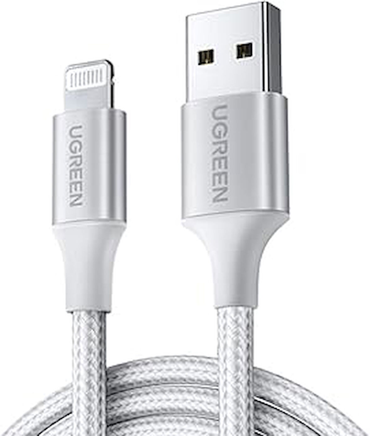 Ugreen, MFi Lisanslı USB-A & Lightning Örgülü Data ve Şarj Kablosu, 1.5 Metre, Beyaz
