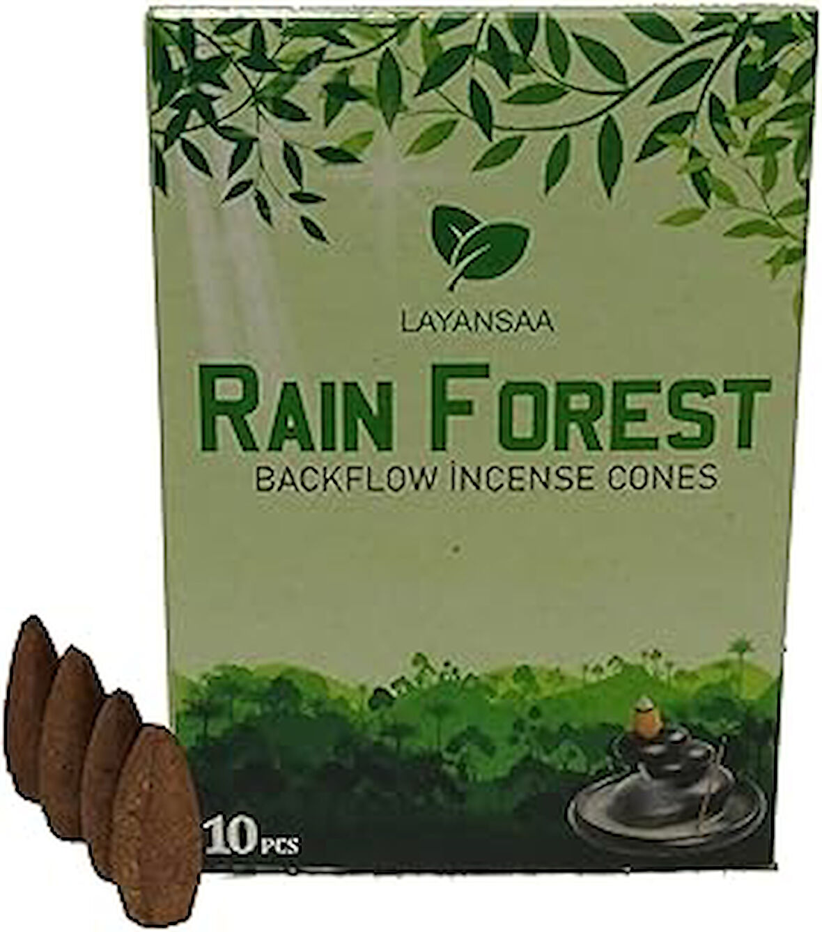 Layansaa HD Rain Forest - Yağmur Ormanı - Meditasyon/Meditation Perfumed Özel Aromalı Special Collection Geri Akış Normal Boy Backflow Rain Forest - Yağmur ormanı - Cones Konik Tütsü Paket 10 Adet.