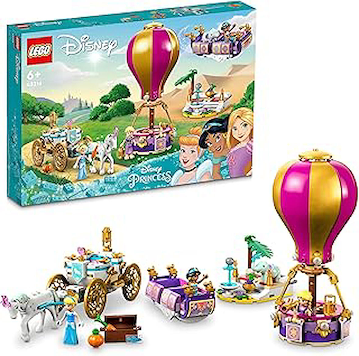 LEGO® │ Princess Prensesin Büyülü Yolculuğu 43216-6 Yaş Üzeri İçin Rapunzel, Yasemin ve Sindirella Minifigürü İçeren Eğlenceli Oyunlar Sunan Yaratıcı Oyuncak Yapım Seti