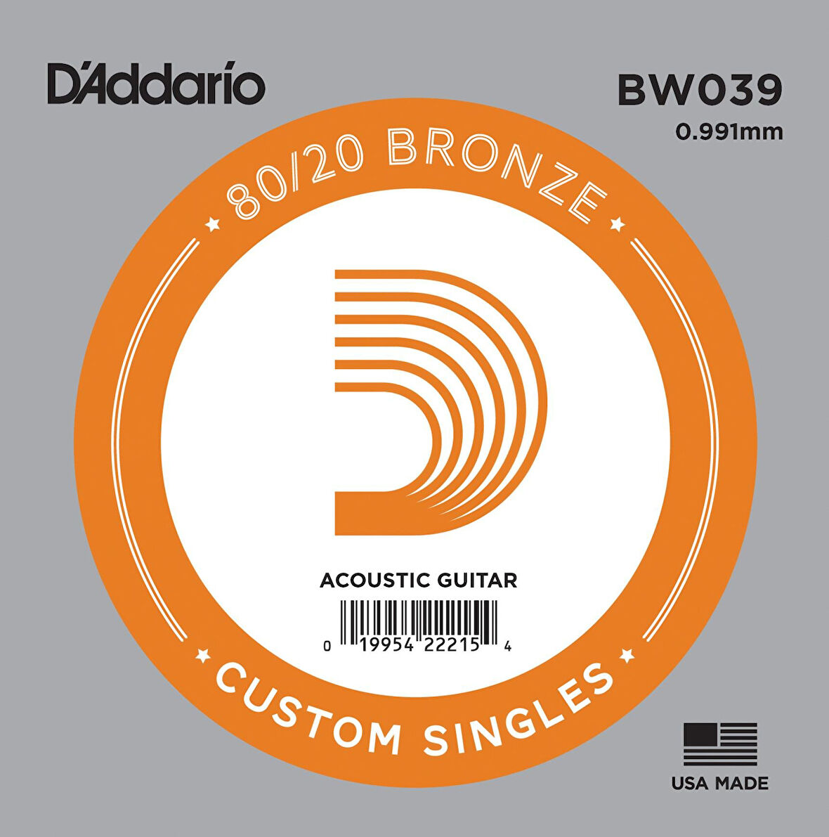 DADDARIO BW039 AKUSTİK TEK TEL, 80/20 BRONZE WOUND, 039, A-(LA)