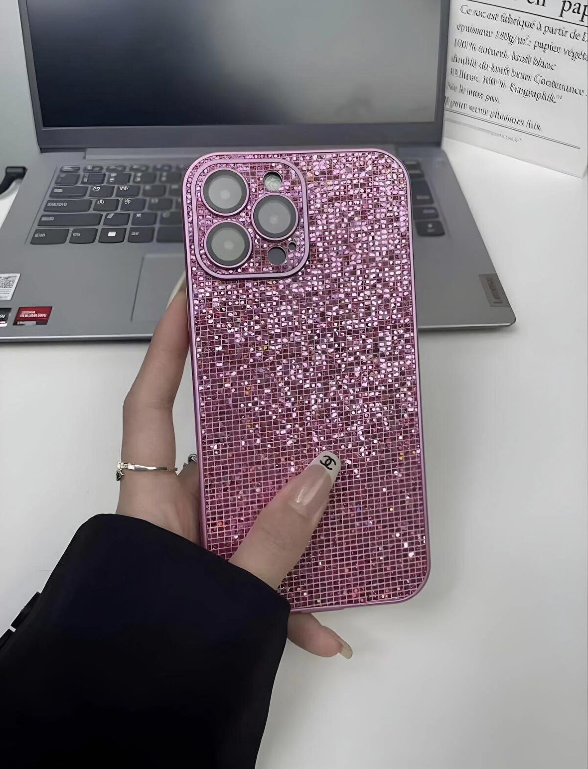 Apple iPhone 13 Pro Uyumlu Taşlı Simli Kamera Lens Korumalı Kılıf