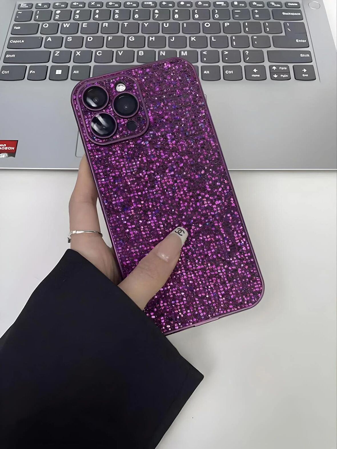 Apple iPhone 14 Uyumlu Taşlı Simli Kamera Lens Korumalı Kılıf