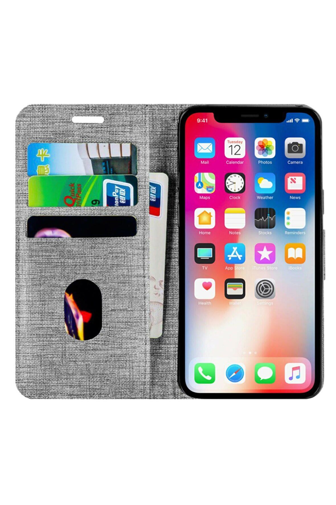 Buway Apple Iphone 11 Pro Kartvizitli Cüzdan Kılıf Gri