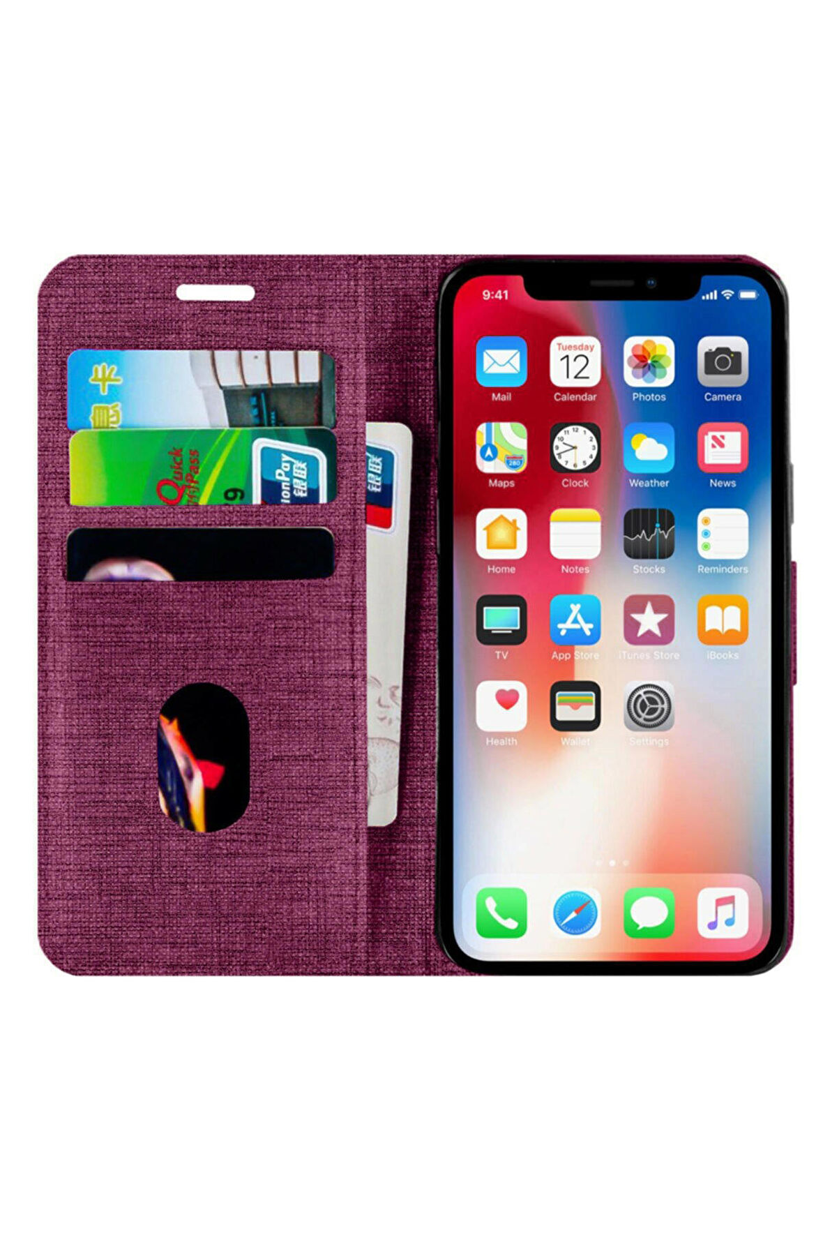 Buway Apple Iphone 8 Kartvizitli Cüzdan Kılıf Mor