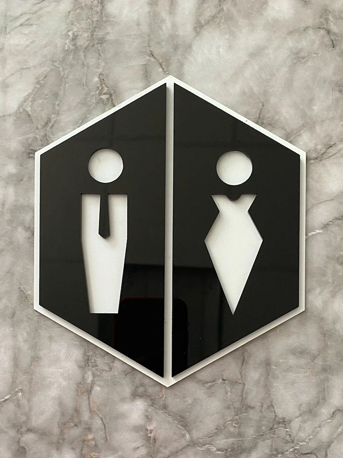 Basic White Black Hexagon Seri Kadın&Erkek WC Yönlendirme Levhası