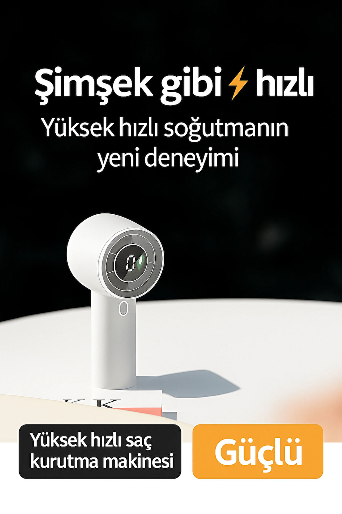 Minimalist Tasarımlı Dijital Masaüstü Mini Fan – Hafif, Sessiz ve Taşınabilir, Modern Görünüm