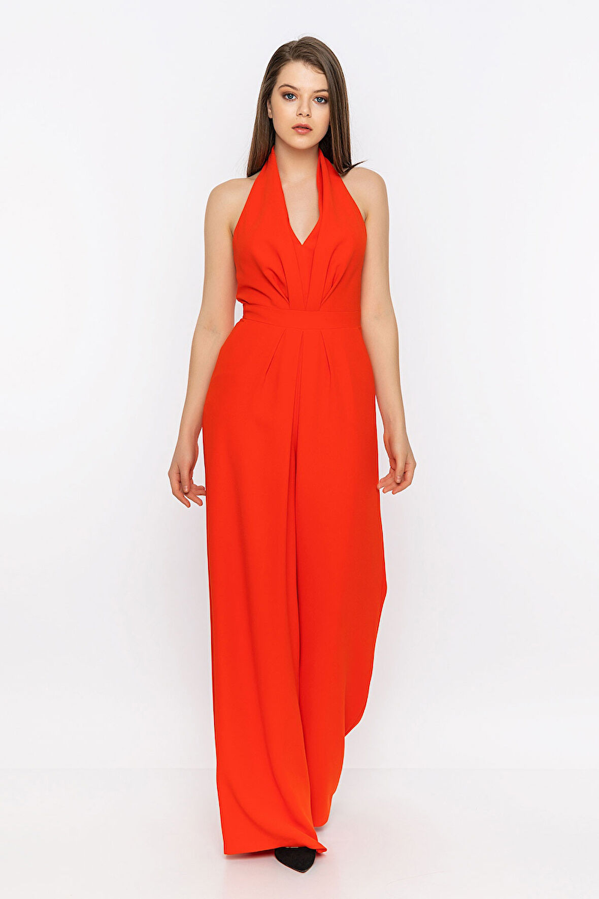 Sırt Dekolteli Boyundan Askılı Tulum-Oranj-38