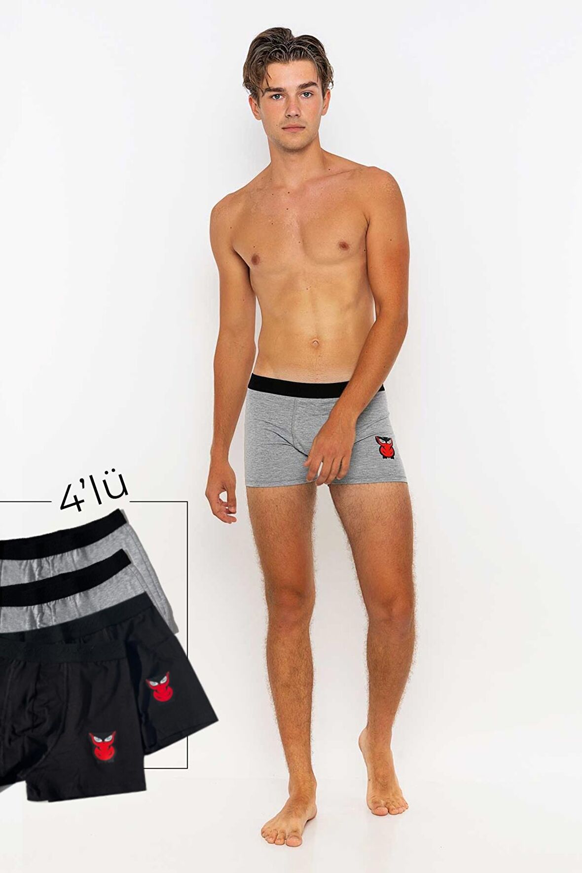Erkek 4'lü Boxer Avantajlı Paket-Siyah - Gri-S