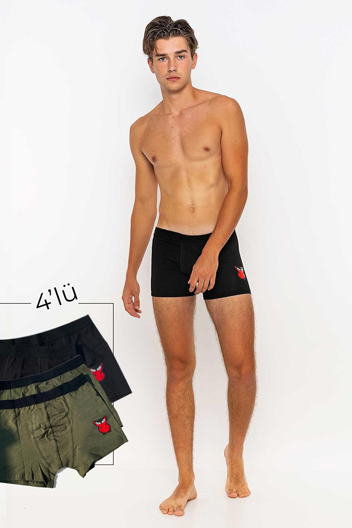 Erkek 4'lü Boxer Avantajlı Paket-Siyah - Haki-XXL