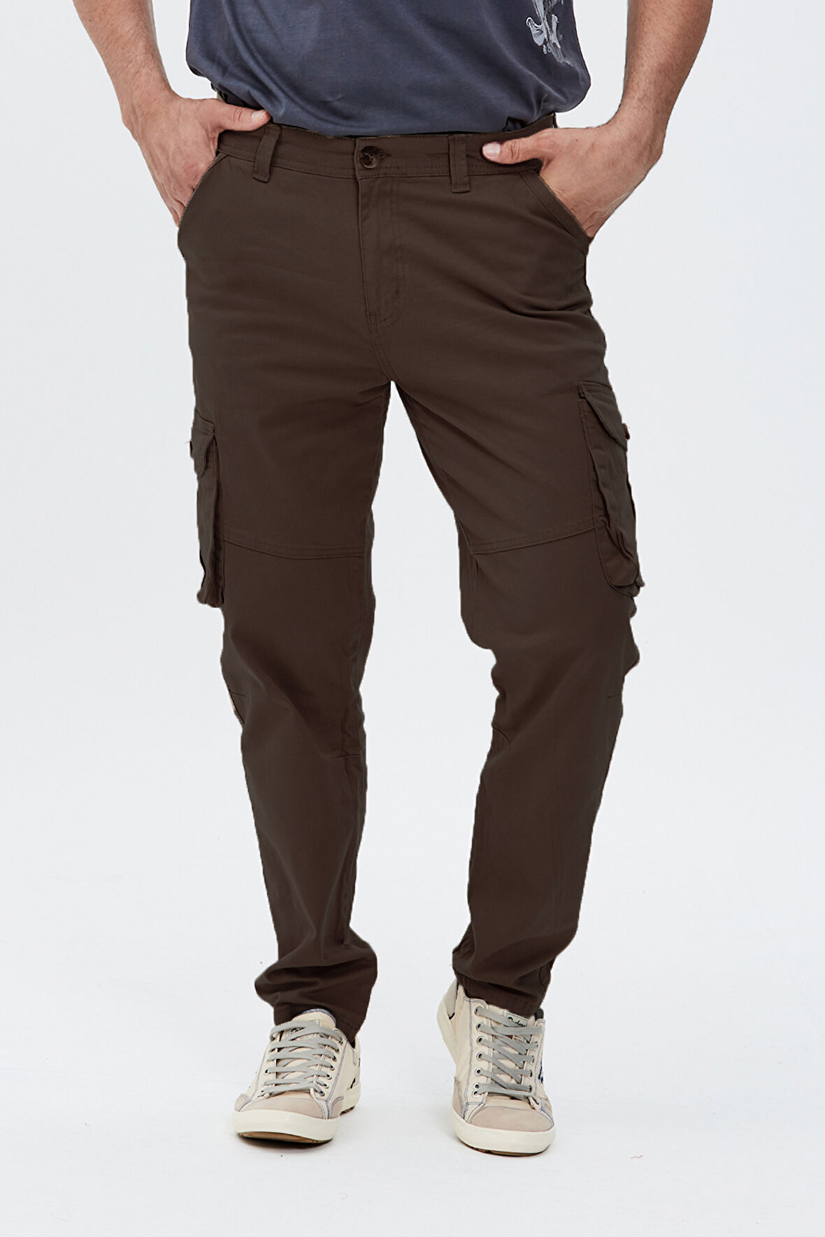 Düz Paça Kargo Pantolon-Kahverengi-31