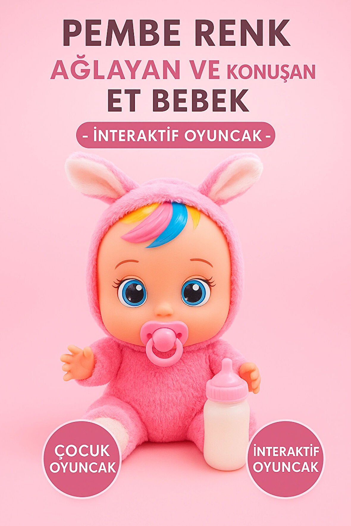 Pembe Renk Ağlayan Ve Konuşan Et Bebek İSTEKLİ İNTERAKTİF BEBEK