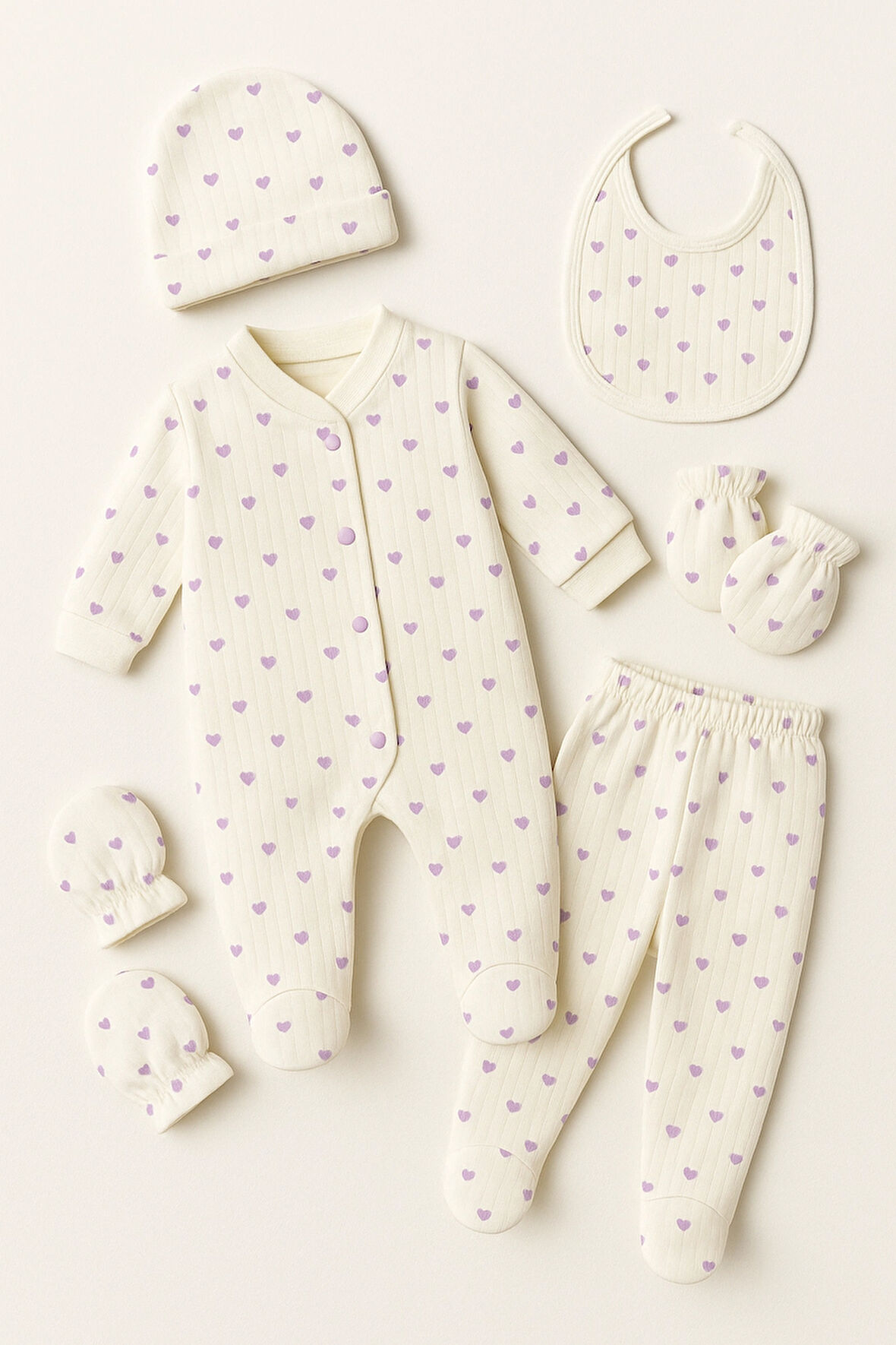 Minik Kalpler Sevimli Yenidoğan 5 Parça Hastane Çıkışı Seti - Yumuşacık Pamuklu Zıbın Takımı