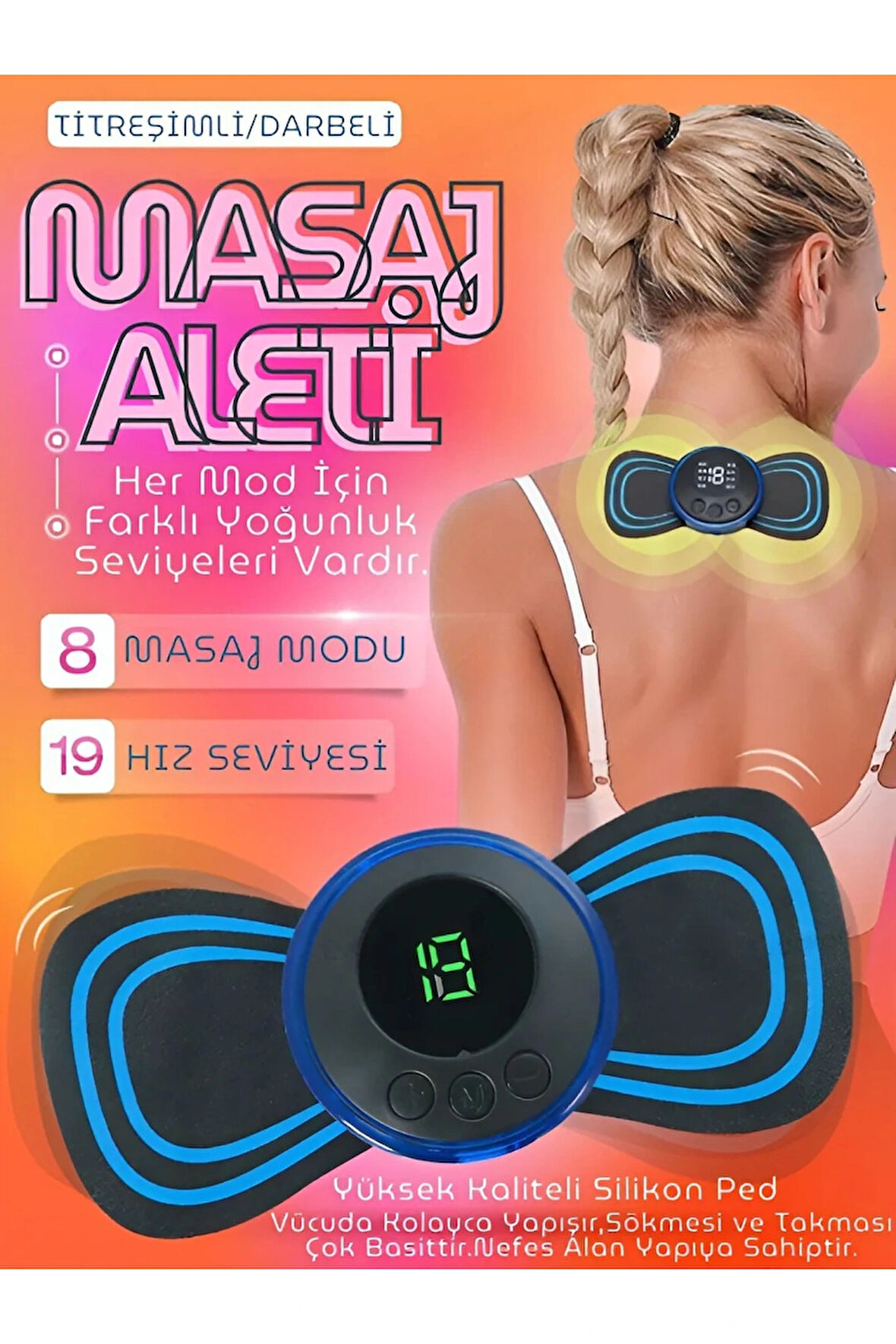 Kelebek Masaj Aleti Bel Sırt Bacak Kol Titreşimli Masaj Pedi Şarjlı 8 Modlu Vücut Tens Cihazı