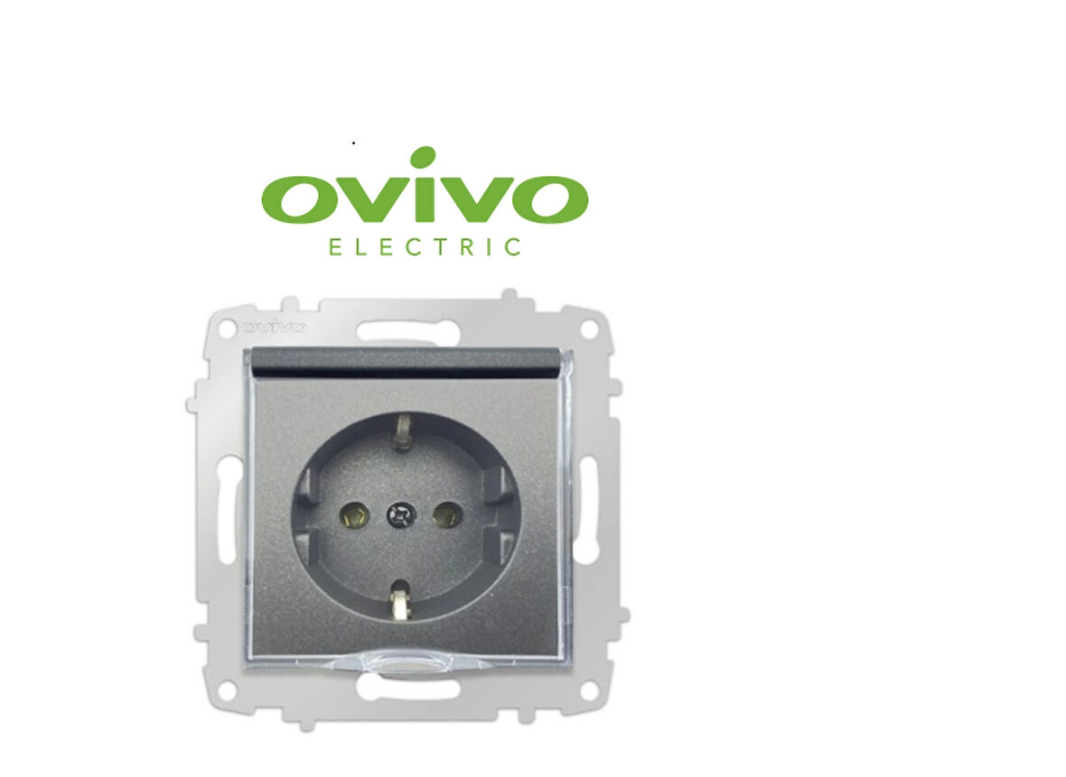 Füme Topraklı Kapaklı Piriz Çerçevesiz Grano - Priz ve Anahtar İçin Uyumlu Çerçeve