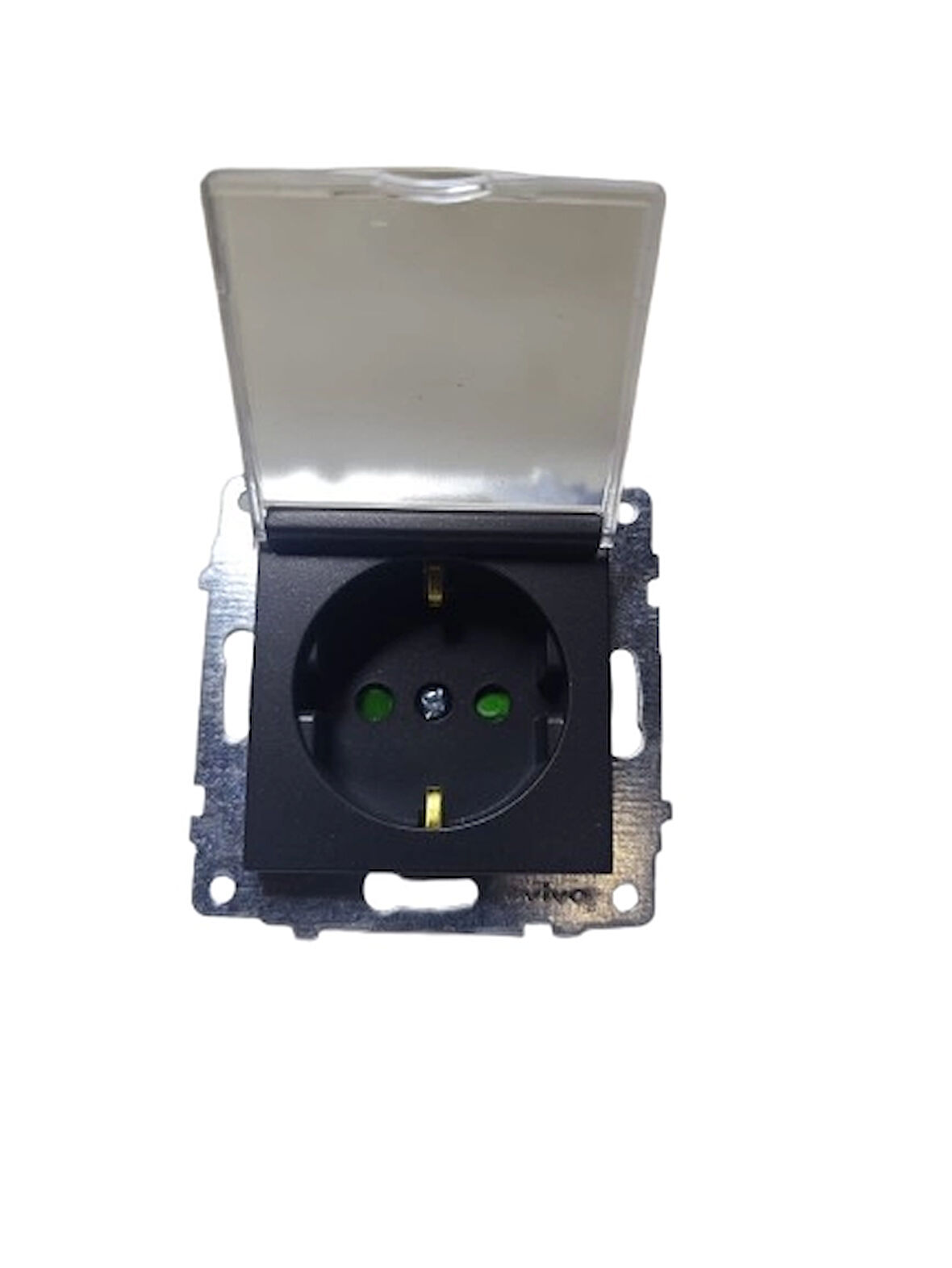 Ovivo Metalik Siyah Kapaklı Topraklı Priz Çocuk Korumalı Çerçevesiz