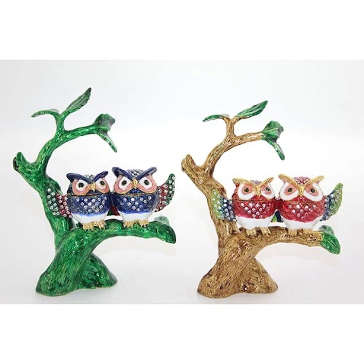 Swarovski Taşlı Dal Üstünde 2'li Baykuş