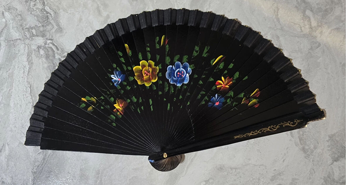 Bambu Çift Taraflı Siyah Yelpaze 12'li Paket