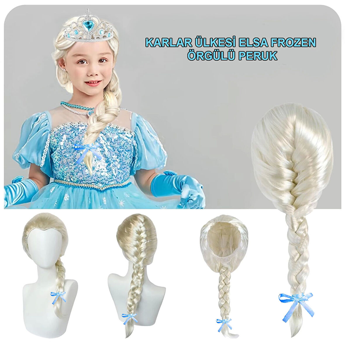 Platin Altın Dore Renk Karlar Ülkesi Elsa Frozen Peruğu Çocuk Boy