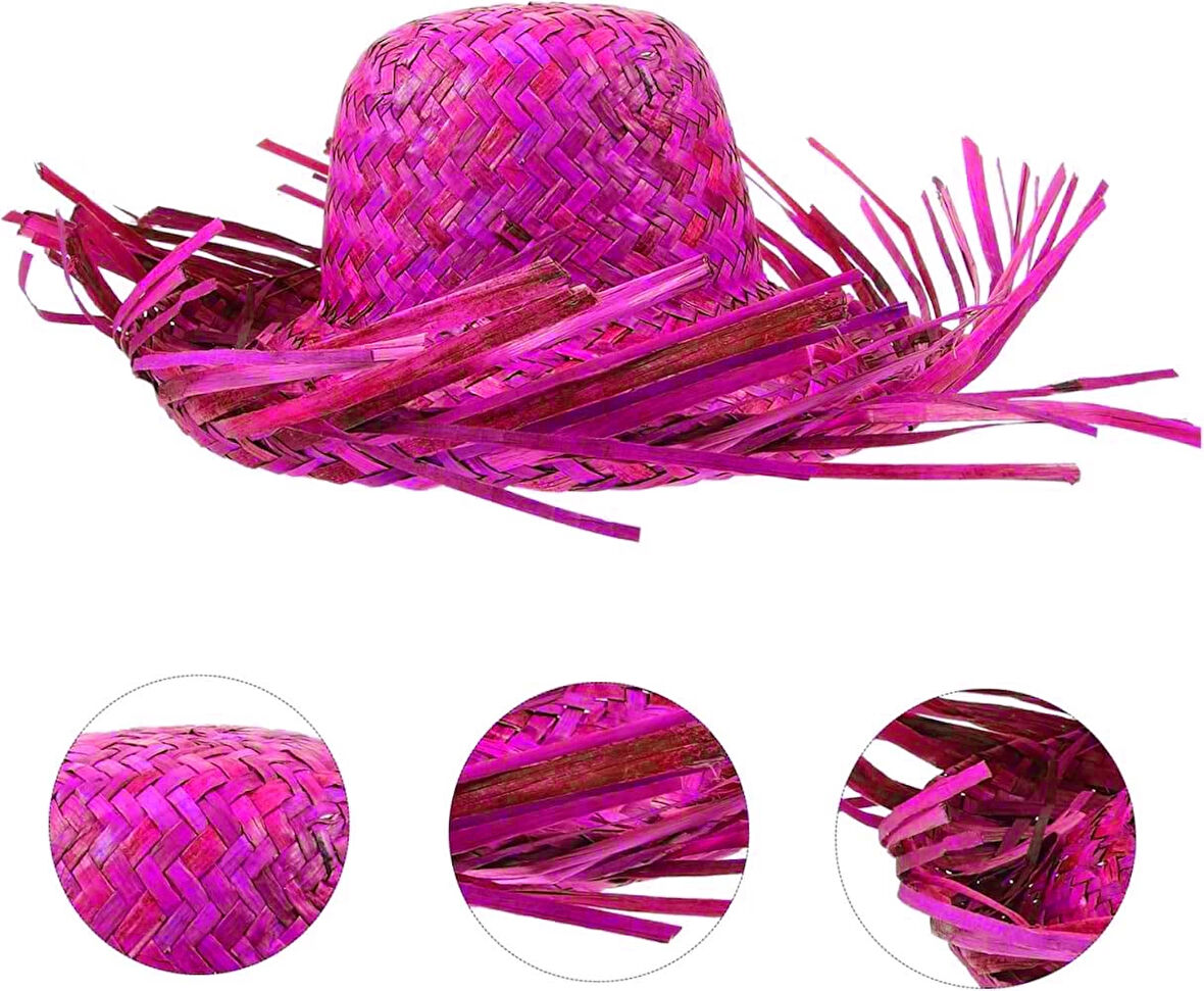 Tropikal Parti Pembe Fuşya Hasır Hawaii Şapkası 13x36 cm