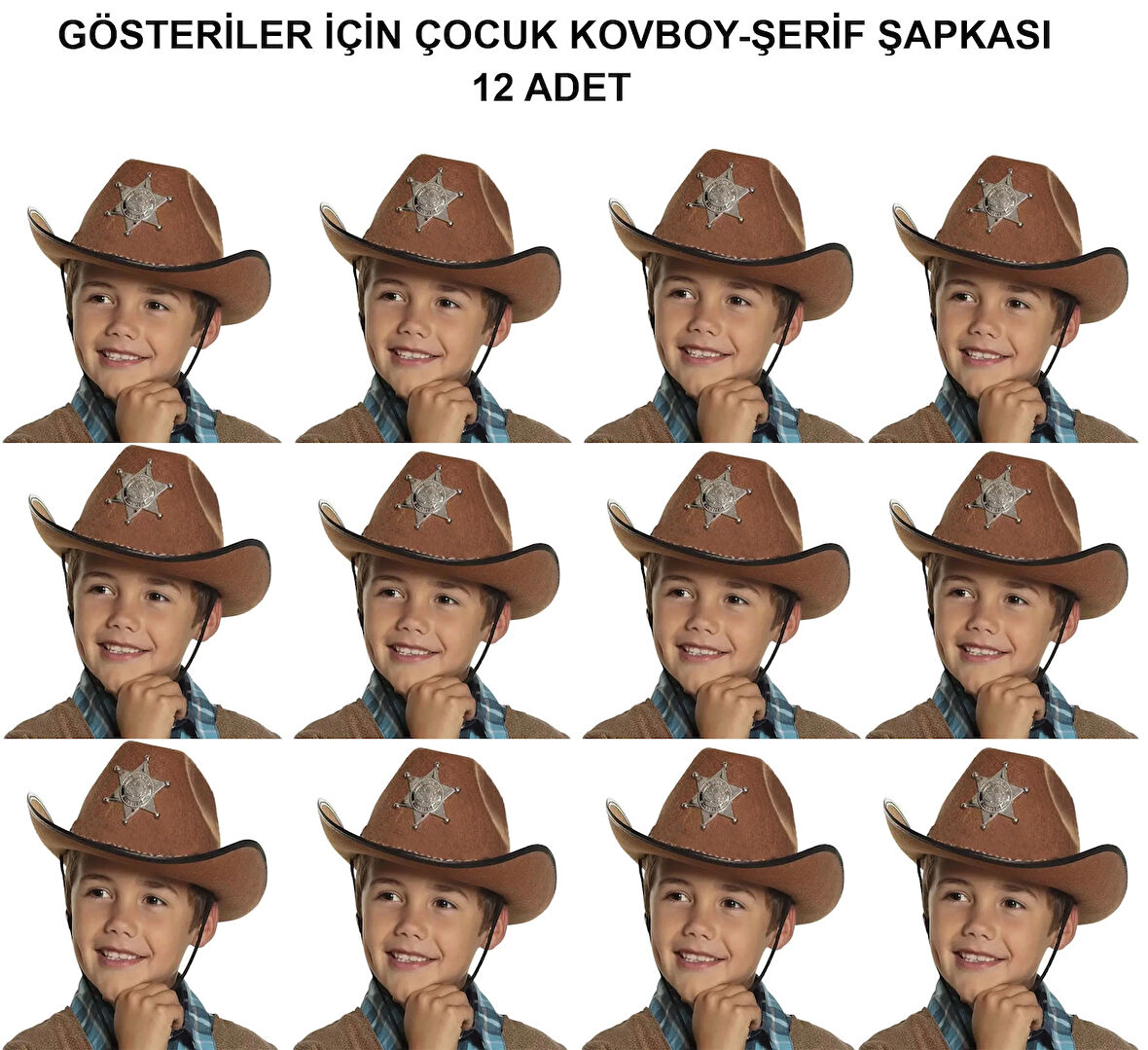 Kovboy Şerif Şapkası Kahve 12 Adet - Kostüm, Parti ve Gösteri Şapkası