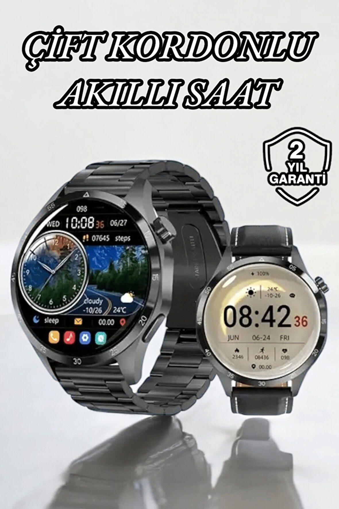 Çift Kordonlu Yüksek Çözünürlüklü Akıllı Saat Uyku İzleyici & Spor Modları