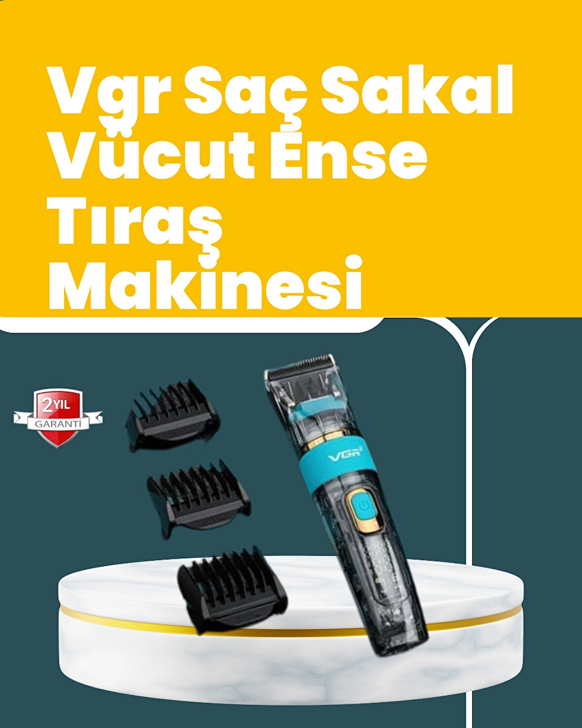 VGR V-695 Saç ve Sakal Kesme Makinesi LED Ekranlı 5 Uzunluk Ayarı