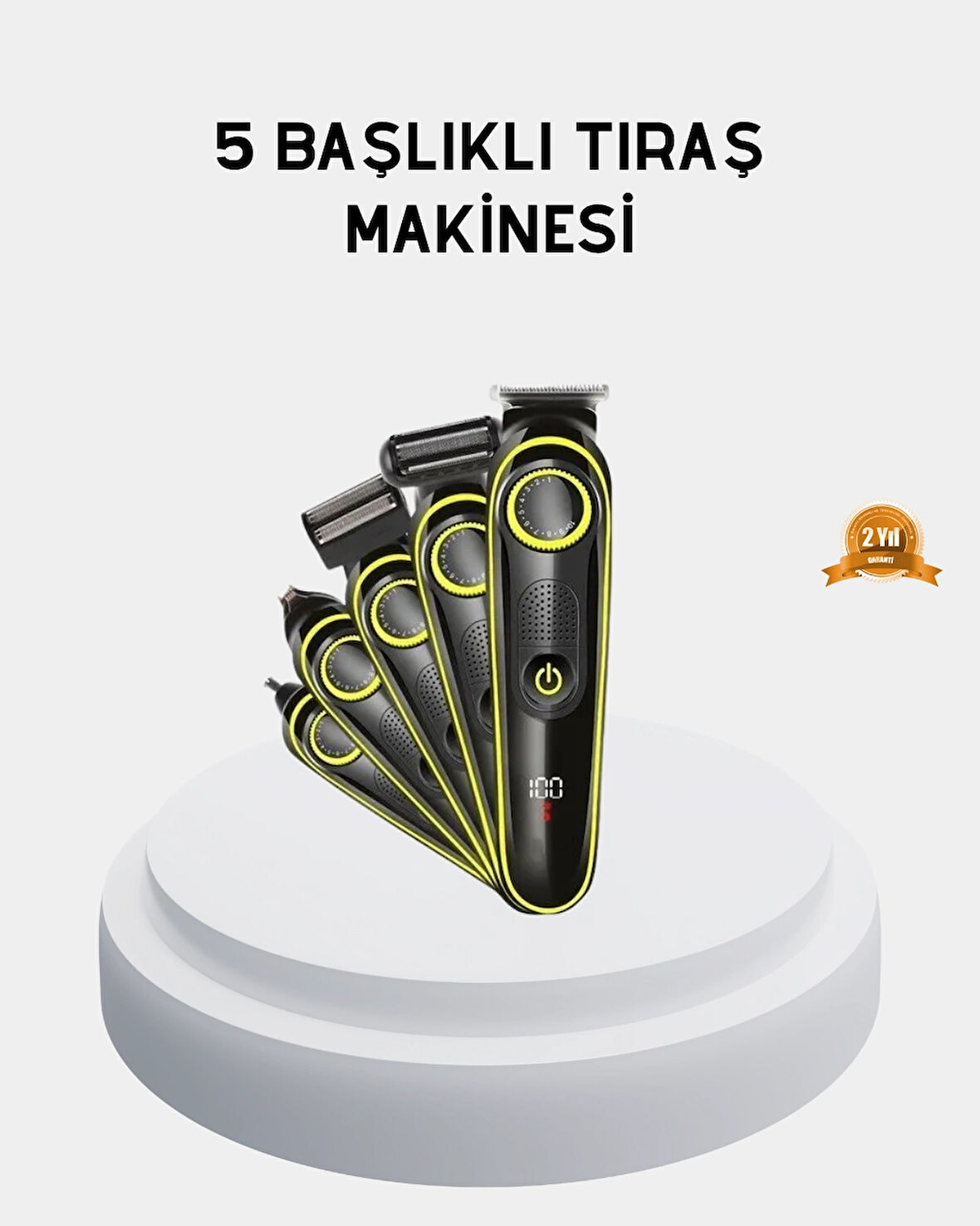 5’i 1 Arada Şarjlı Tıraş Makinesi – Paslanmaz Çelik Başlıklı, Yüz ve Vücut Bakım Cihazı