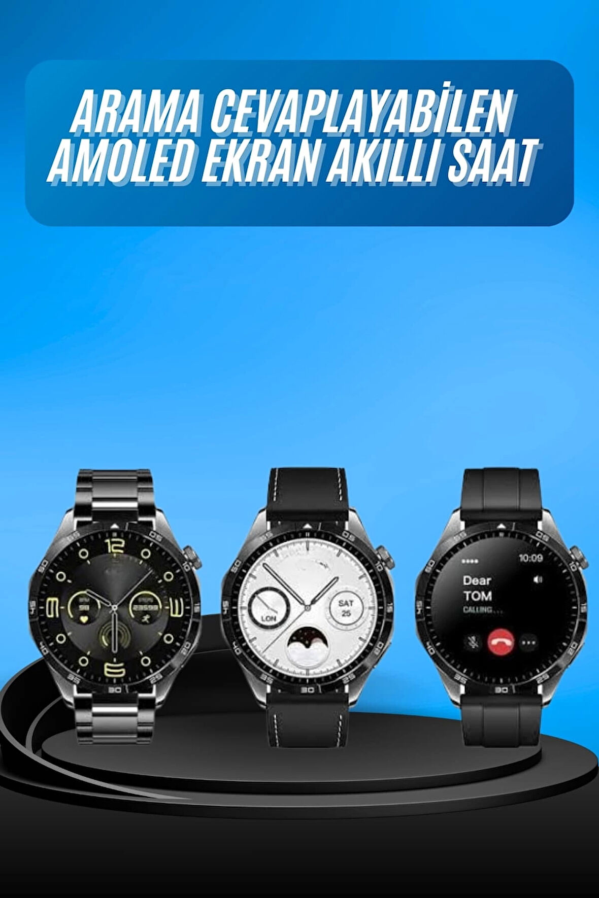 Amoled Ekran 3 Kordonlu Akıllı Saat 5.0 Bluetooth Bağlantılı Android ve İOS Uyumlu