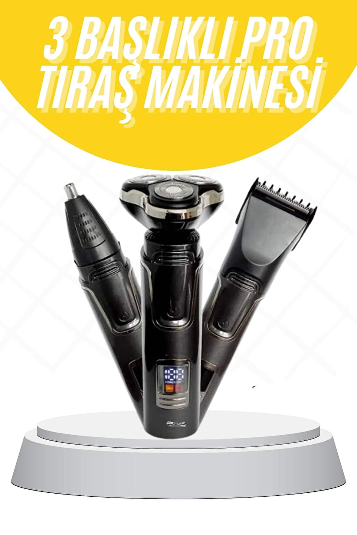 Tıraş Makinesi Profesyonel 3in1 Dijital Göstergeli 3 Başlıklı Erkek Bakım