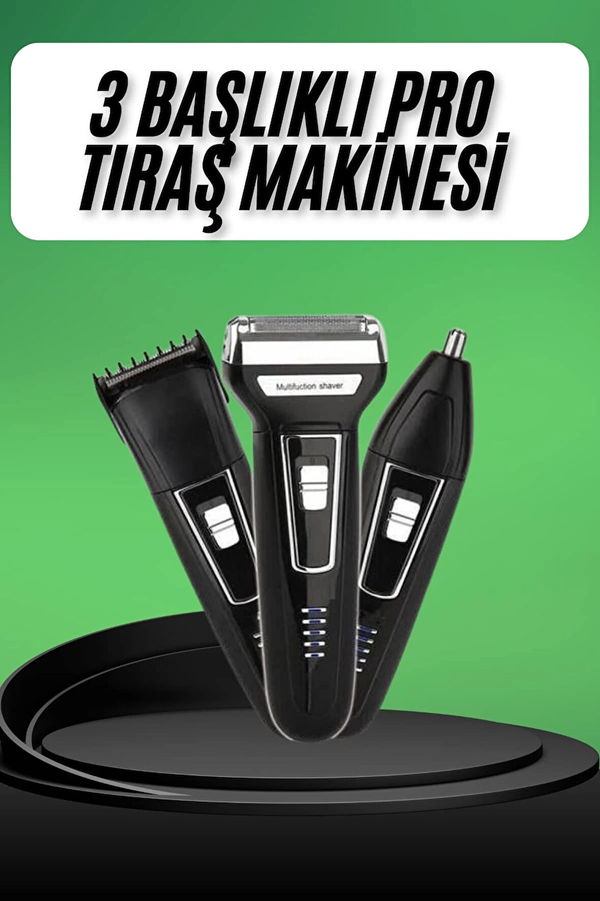 Tıraş Makinesi 3 Başlıklı T Başlıklı Hassas Ciltlere Özel Saç Sakal Vücut Kulak ve Burun