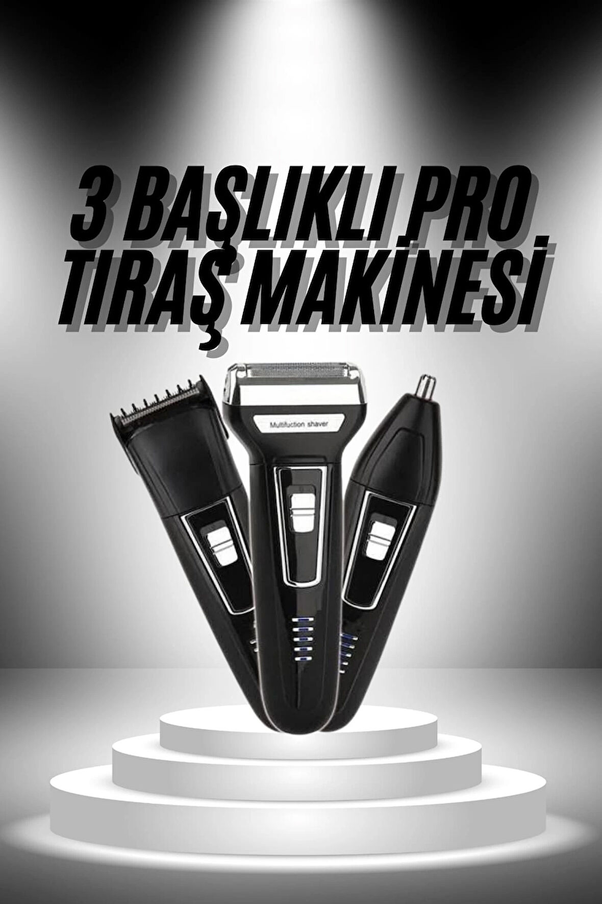 3'lü Set Saç Sakal Kesme Traş Makinesi Burun Kılı Alma Tıraş Makinesi