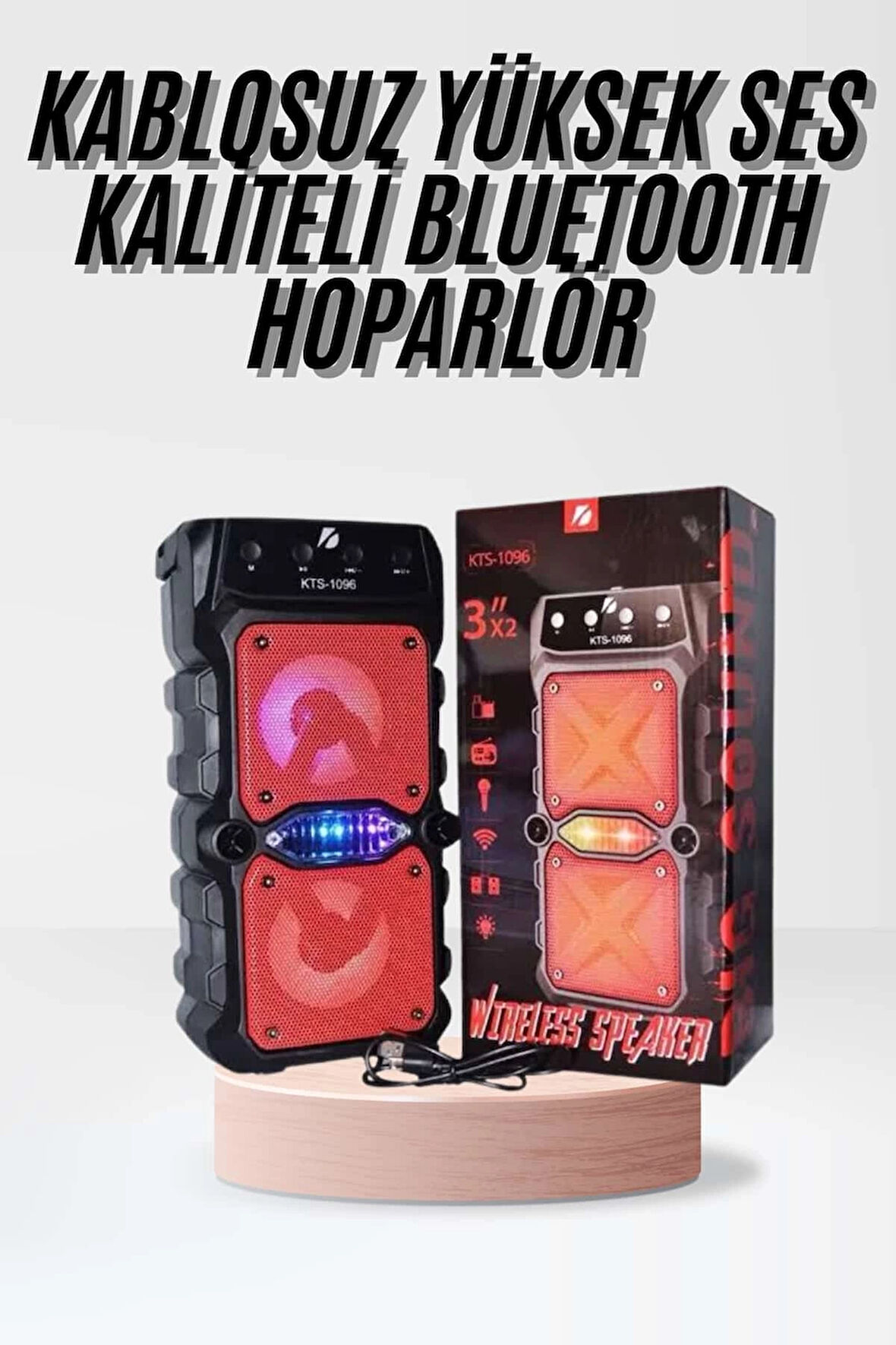 Taşınabilir Kablosuz Bluetooth Hoparlör Uzun Pil Ömrü Led Işıklı