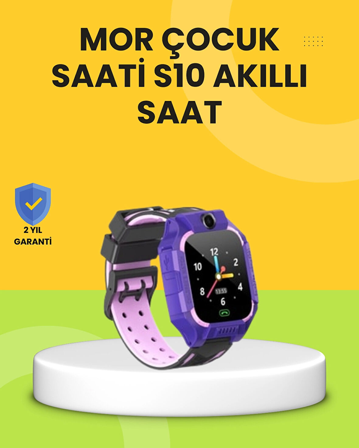 S10 Akıllı Çocuk Saati Mor Tasarım Adımsayar ve Alarm Fonksiyonlu