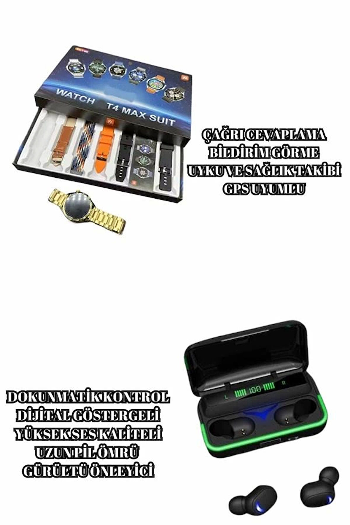 Powerbank Bluetooth Kulaklık Ve Akıllı Saat 7 Kordonlu Metal Kordon Plastik Kordon