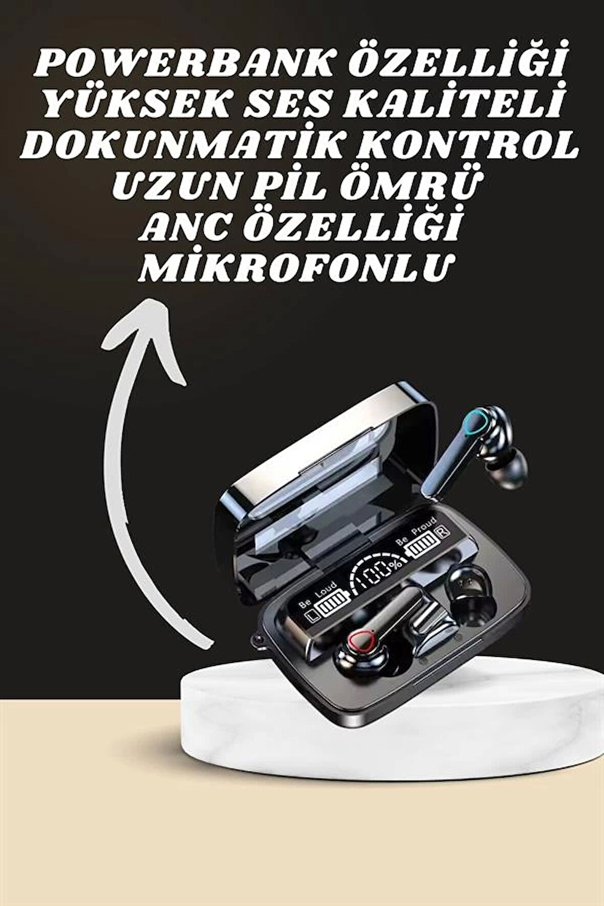 Dijital Göstergeli Powerbank Kulaklık ve 7 Kordonlu Yeni Nesil Akıllı Saat Amoled Ekran