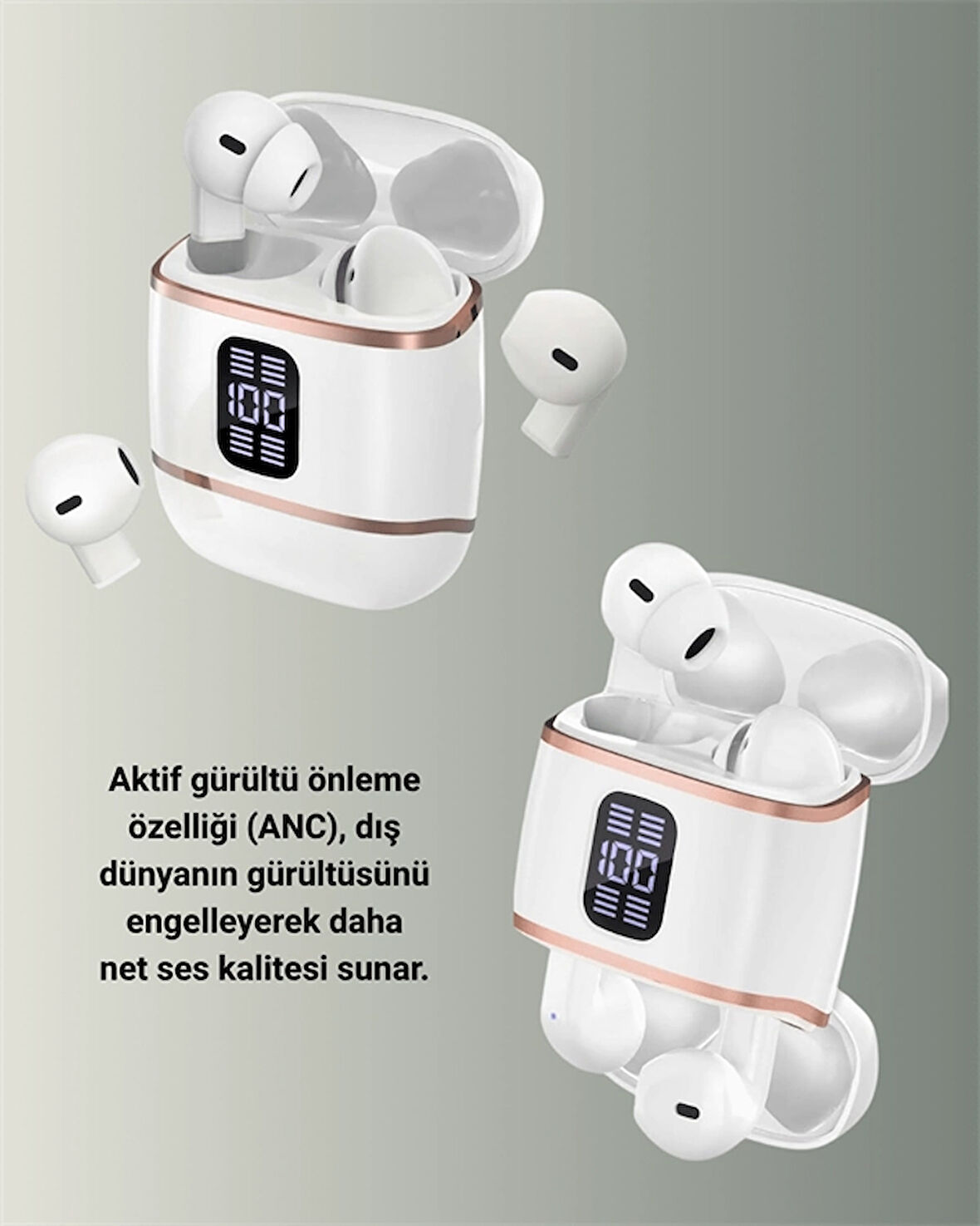 Dijital Göstergeli Bluetooth Kulakiçi Kulaklık – 4’lü Paket, Gürültü Engellemeli
