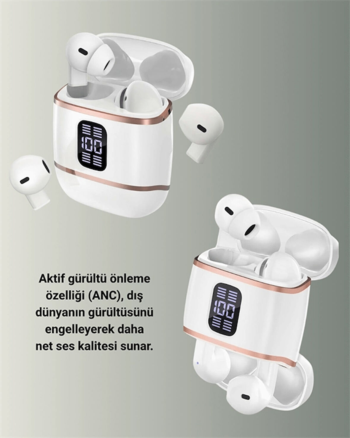 Kulakiçi Bluetooth Kulaklık V5.3 – 4’lü Set, Dijital Ekranlı, Gürültü Engelleme