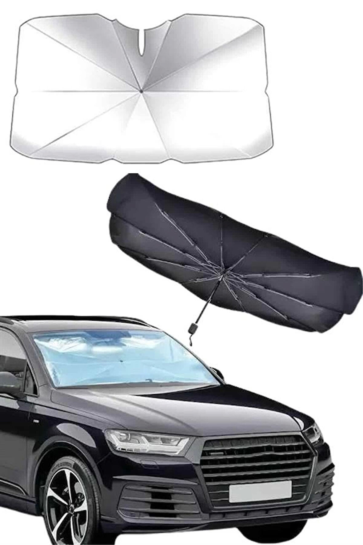 Taşınabilir Oto Cam Güneşliği Katlanabilir Tüm Araçlara Uyumlu Güneş Gölge Koruyucu