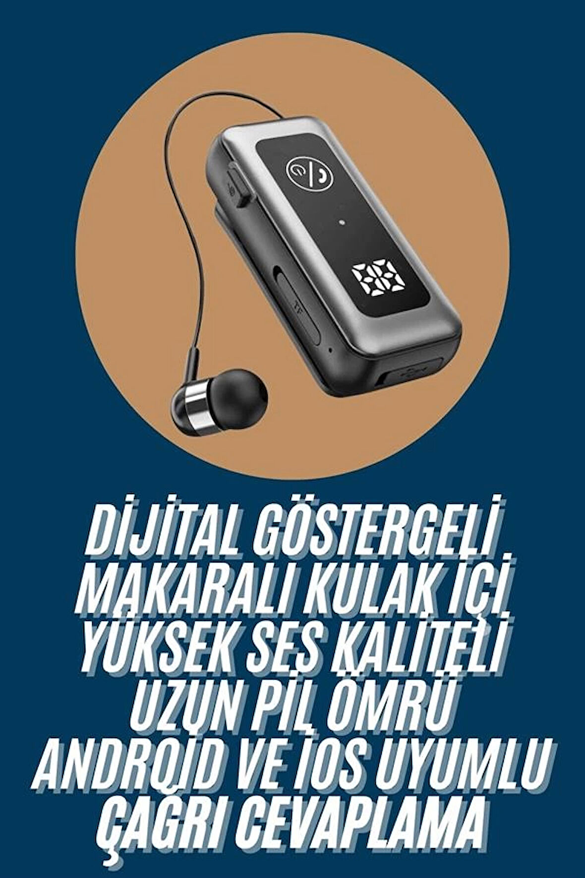 Makaralı Kulaklık SD Kart Girişli Dijital Göstergeli Kablolu Bluetooth Kulaklık