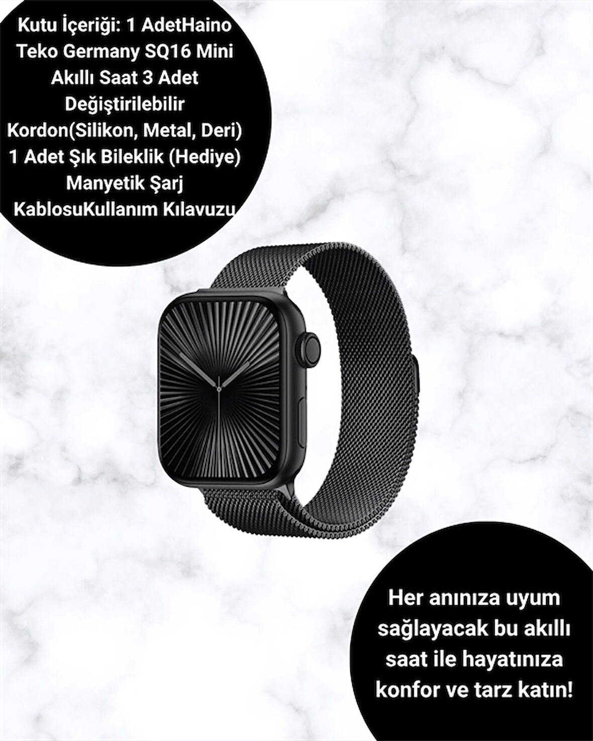 Mini Series 10 Akıllı Saat | 3 Kordon + Bileklik Hediyeli, Tüm Telefonlarla Uyumlu