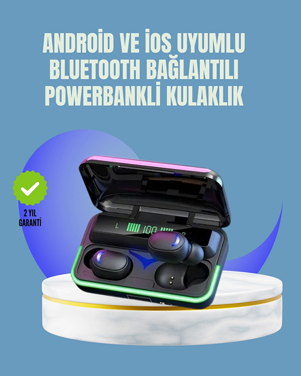 Uzun Pil Ömürlü E10 Powerbank Bluetooth Kulaklık LED Gösterge