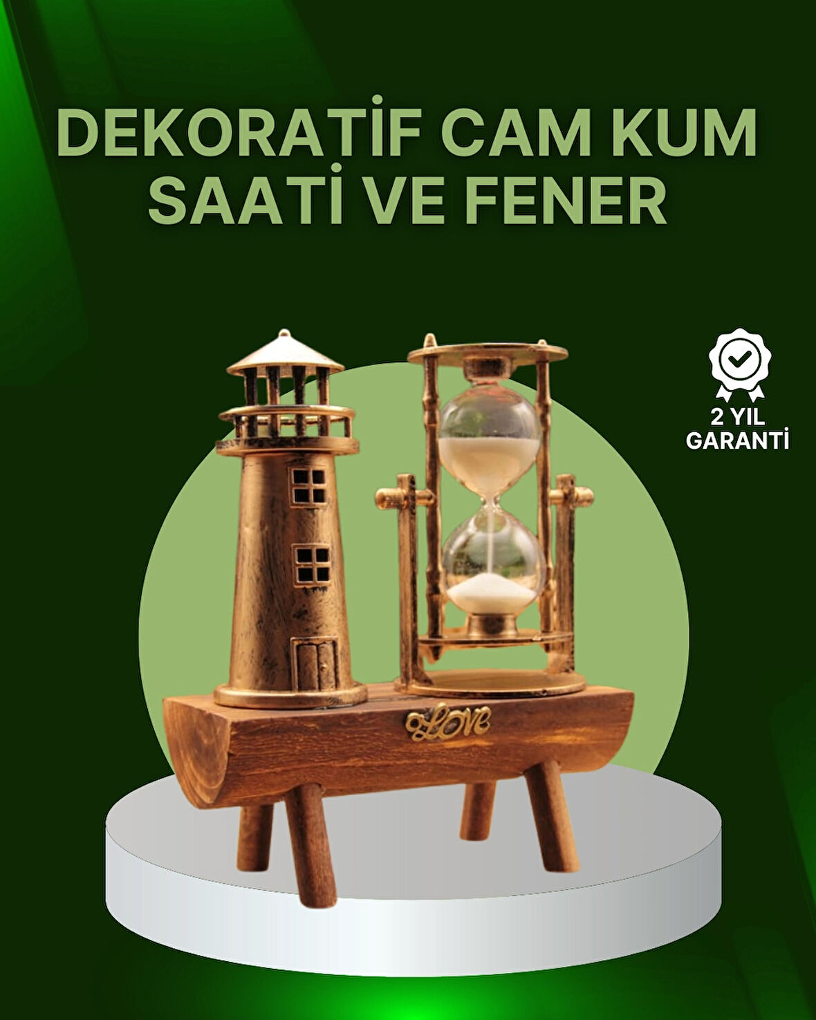 Vintage Kum Saati + Deniz Feneri Modeli – Ahşap Gövdeli Masa Üstü Dekor