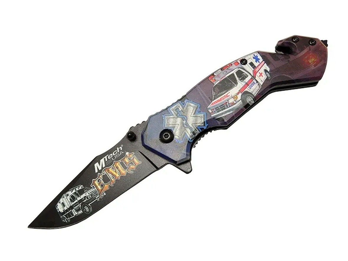 Mtech 4 23 5 İlkyardım Kurtarma / Kamp Çakı 20cm - Yarı Otomatik, Kemerlikli, Cam Kırma Ve İp Kesme Aparatlı