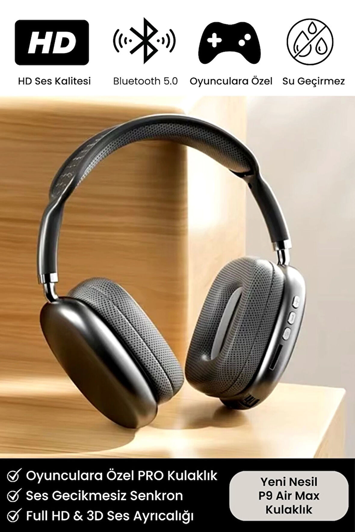 P9 Air Max Gaming Premium Mikrofonlu Kablosuz Ios Android Uyumlu 5.0 Bluetooth TWS Oyuncu Kulaklık