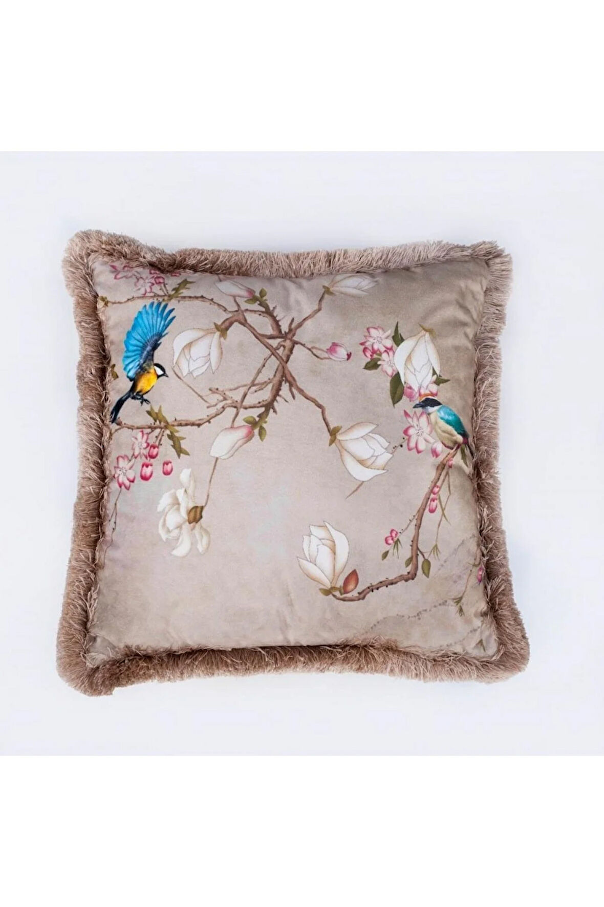 Mavi Kuş Kadife Yastık/kırlent (dolgu Boncuk Elyaf Uluslararası Yıkama Ve Solmama Sertifikası)