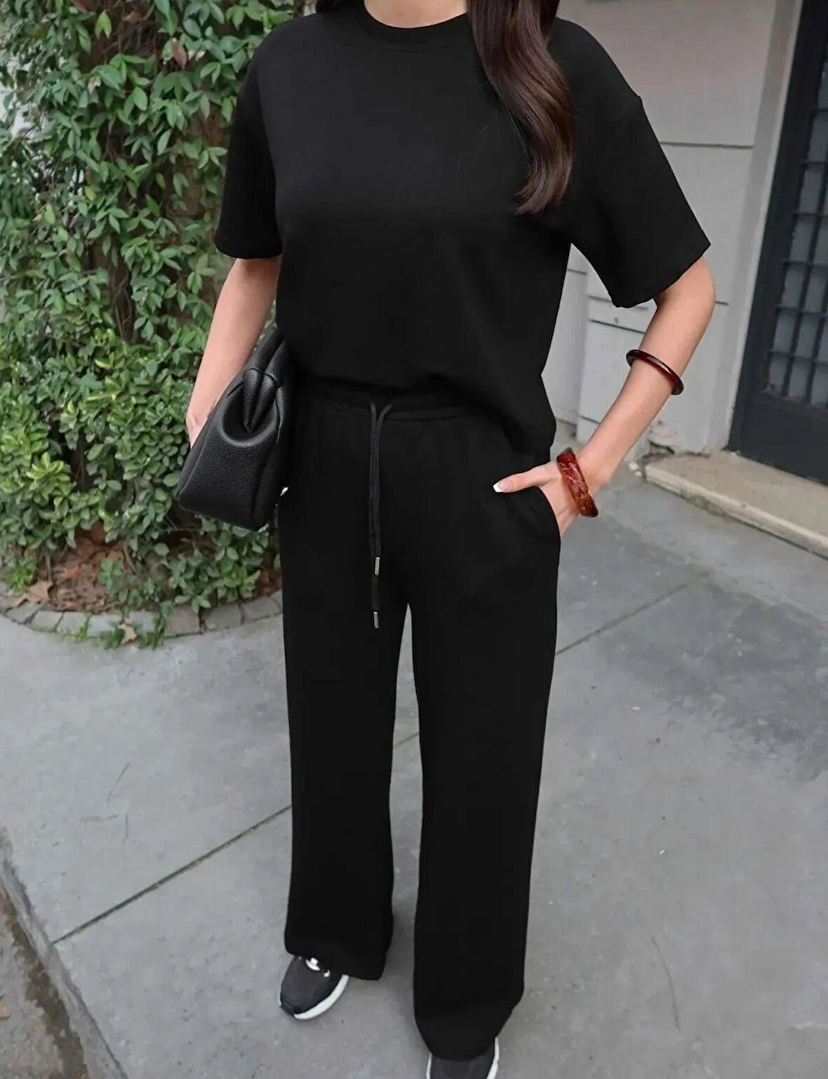 BYB Modal kumaş siyah kısa kol eşofman takımı