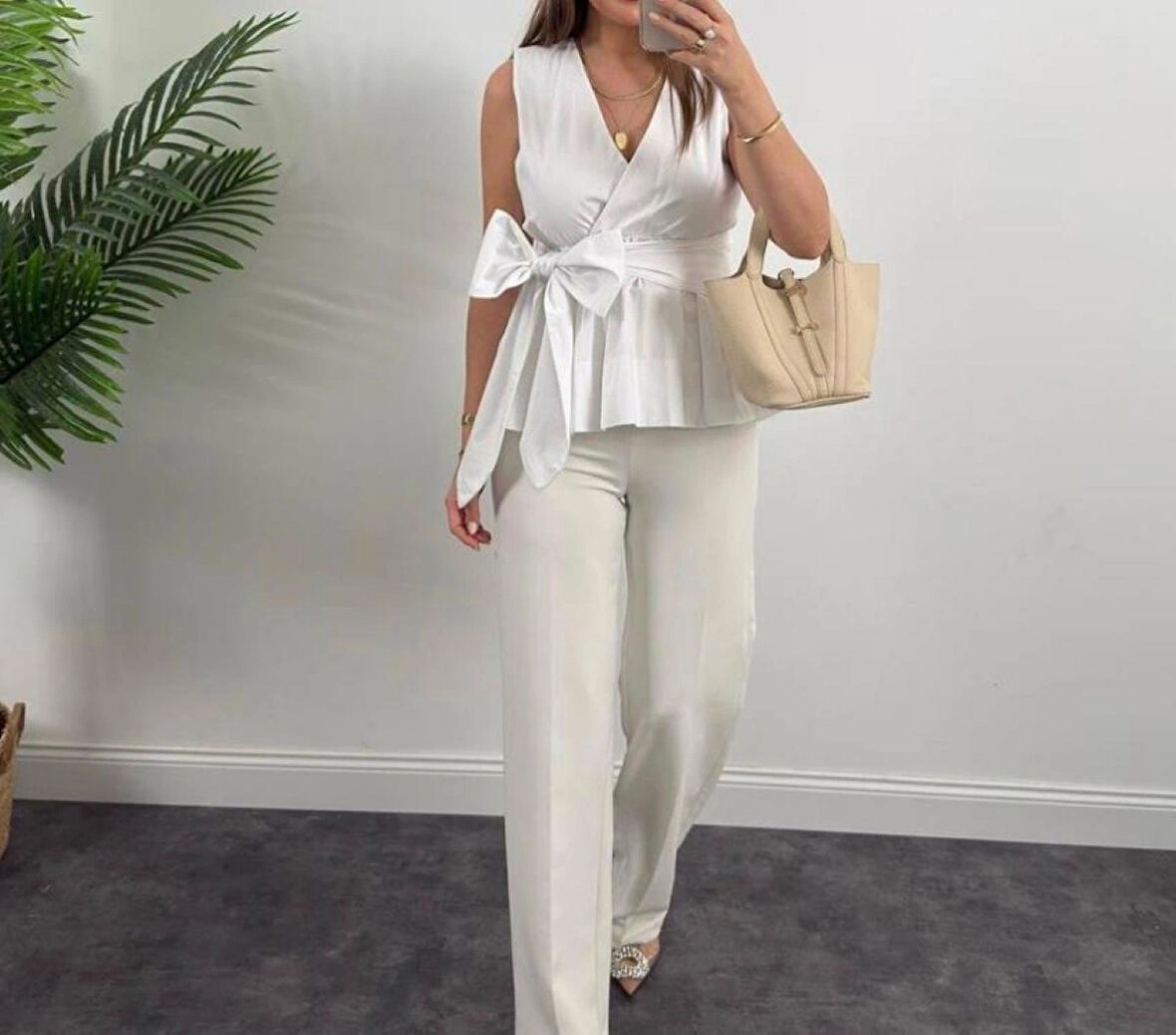 BYB Poplin kumaş kruvaze yaka beyaz bluz