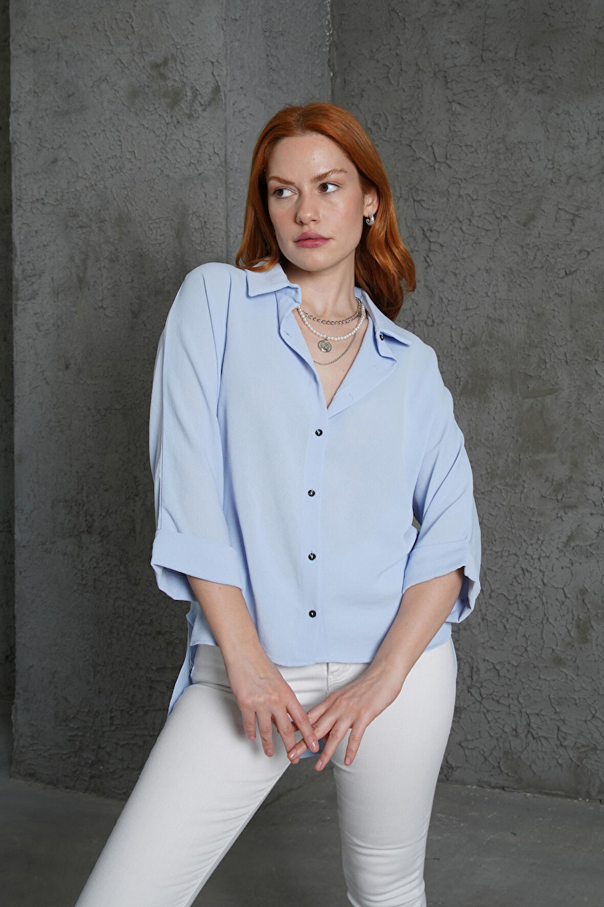 Kol Katlama Detaylı Bebe Mavi Gömlek