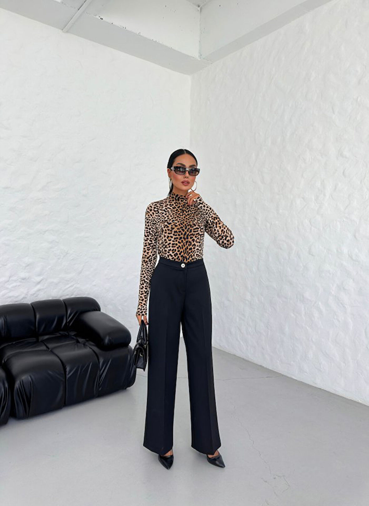 230 Gr Poly Viscose Lycra Metal Düğme Palazzo Pantolon